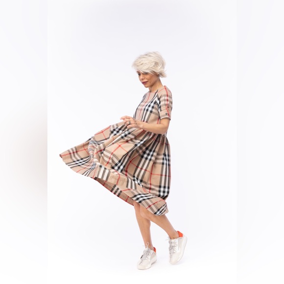 MIDI CHECKED PRINT BABYDOLL DRESS - Picture 7 of 8